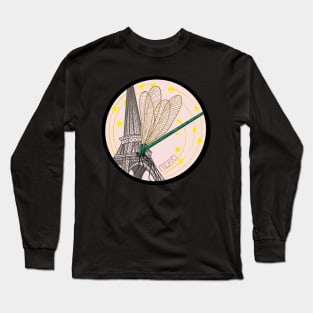 Eiffel Tower with Dragonfly and Stars Merci Long Sleeve T-Shirt